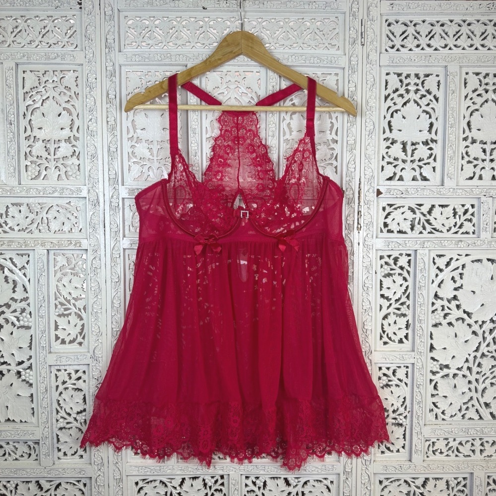 Seven Til Midnight Red Lace Lingerie Chemise Sz‎ 1X/2X Romantic Fairy Dainty